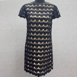 Kate Spade NY Black Scallop Lace Sheath Dress Crochet Overlay Size 00